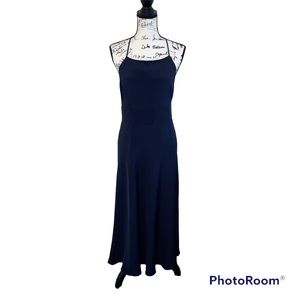 Beautiful J. Crew navy blue silk maxi square neck open back formal dress